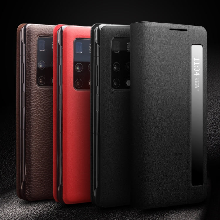 For Huawei Mate X2 QIALINO Genuine Leather Side Window View Smart Phone Case(Brown) - free shipping - PMC TechLife - Order now!