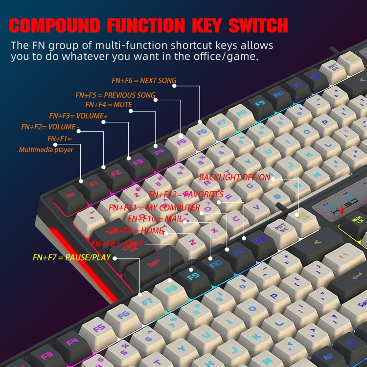 HXSJ V600 96-key RGB Backlit Dual-color Injection-molded Wired Gaming Keyboard - Wired Keyboard by HXSJ | Online Shopping South Africa | PMC Jewellery | Buy Now Pay Later Mobicred