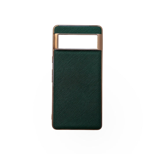 For Google Pixel 6 Pro Nano Electroplating Cross Texture Genuine Leather Phone Case(Green) - Google Cases by PMC Jewellery | Online Shopping South Africa | PMC Jewellery | Buy Now Pay Later Mobicred