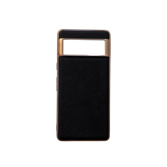 For Google Pixel 6 Pro Nano Electroplating Cross Texture Genuine Leather Phone Case(Black) - Google Cases by PMC Jewellery | Online Shopping South Africa | PMC Jewellery | Buy Now Pay Later Mobicred