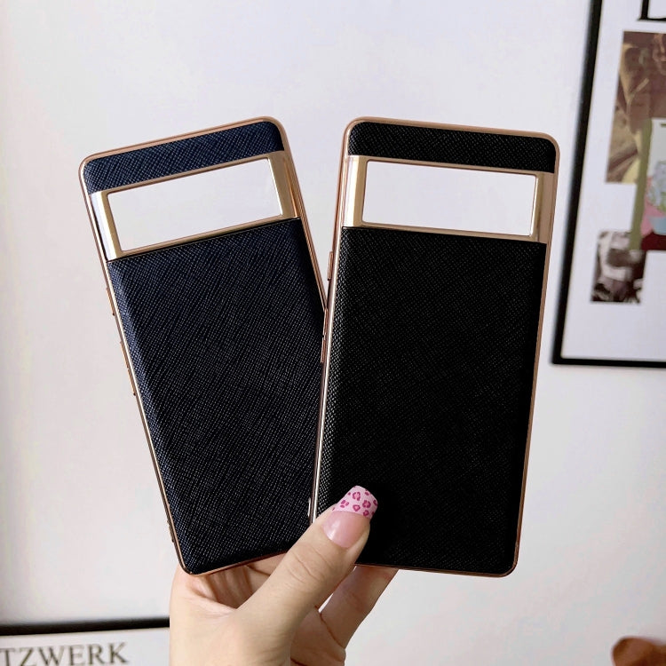 For Google Pixel 6 Pro Nano Electroplating Cross Texture Genuine Leather Phone Case(Green) - Google Cases by PMC TechLife | Online Shopping South Africa | PMC TechLife | Buy Now Pay Later Mobicred