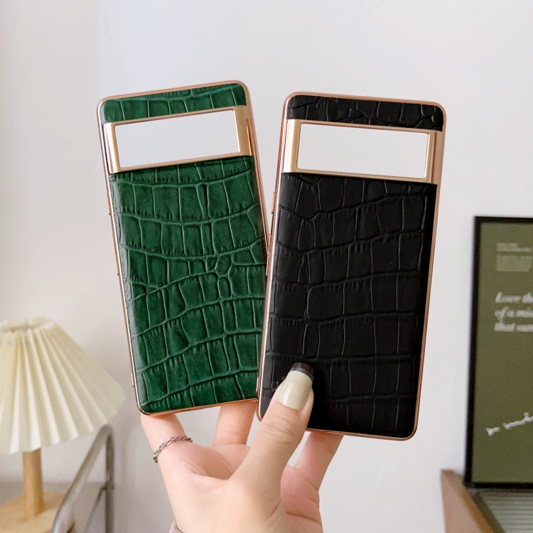 For Google Pixel 6 Crocodile Texture Genuine Leather Electroplating Phone Case(Brown) - Google Cases by PMC TechLife | Online Shopping South Africa | PMC TechLife | Buy Now Pay Later Mobicred