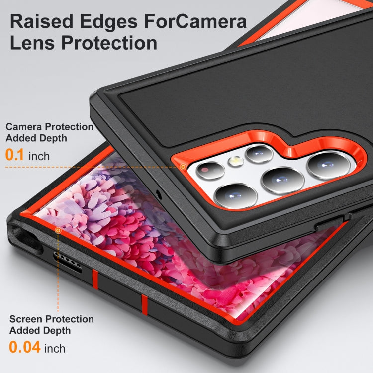 For Samsung Galaxy S23 ultra 5G 3 in 1 Rugged Holder Phone Case(Black+Orange) - Galaxy S23 Ultra 5G Cases by PMC Jewellery | Online Shopping South Africa | PMC Jewellery