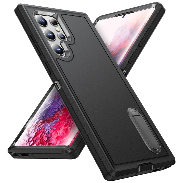 For Samsung Galaxy S23 ultra 5G 3 in 1 Rugged Holder Phone Case(Black) - Galaxy S23 Ultra 5G Cases by PMC TechLife | Online Shopping South Africa | PMC TechLife