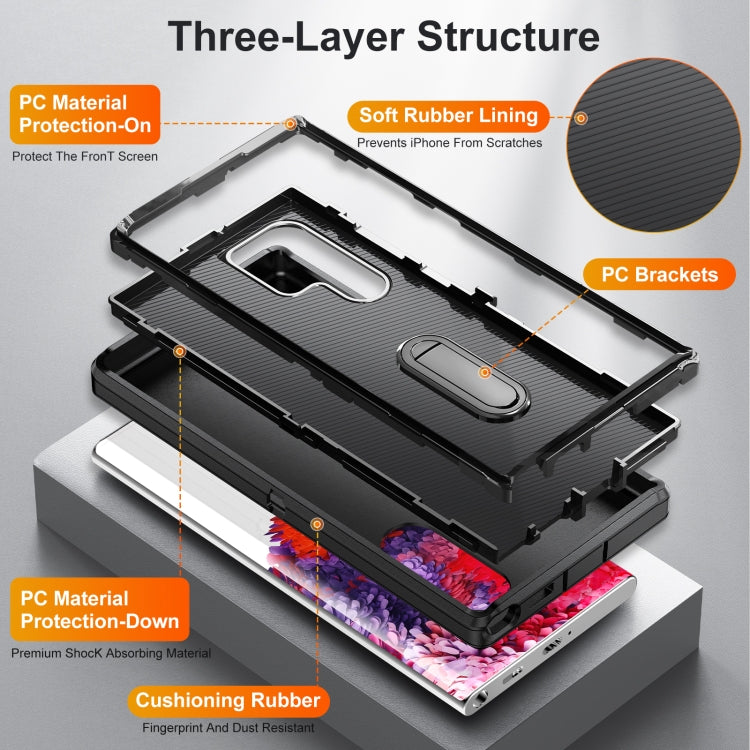 For Samsung Galaxy S23 ultra 5G 3 in 1 Rugged Holder Phone Case(Black) - Galaxy S23 Ultra 5G Cases by PMC TechLife | Online Shopping South Africa | PMC TechLife