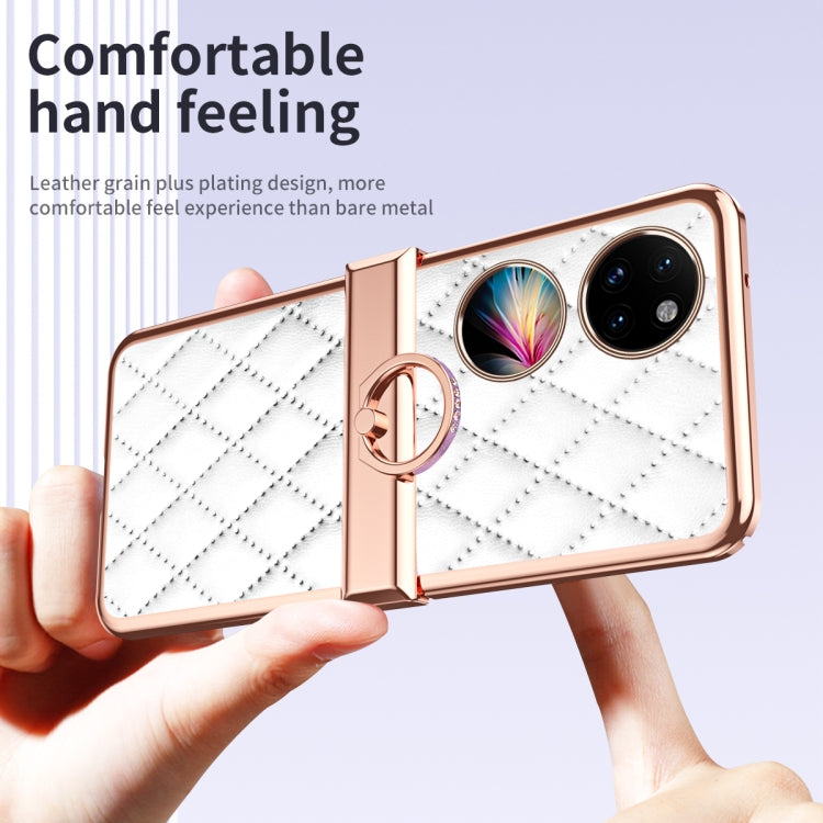 For Huawei P50 Pocket Grid Leather Pattern Electroplating Frame Folding Phone Case(White) - Huawei Cases by PMC TechLife | Online Shopping South Africa | PMC TechLife | Buy Now Pay Later Mobicred