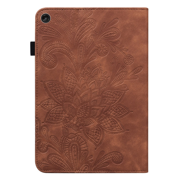 For Lenovo Tab M10 3rd Gen Lace Flower Embossing Pattern Leather Tablet Case(Brown) - Lenovo by PMC TechLife | Online Shopping South Africa | PMC TechLife | Buy Now Pay Later Mobicred
