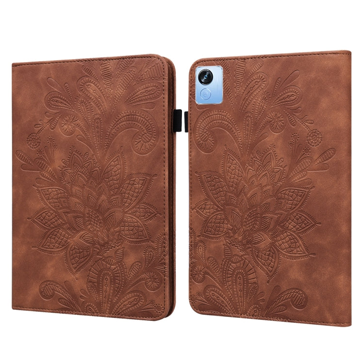 For Realme Pad X Lace Flower Embossing Pattern Leather Tablet Case(Brown) - Realme by PMC TechLife | Online Shopping South Africa | PMC TechLife | Buy Now Pay Later Mobicred