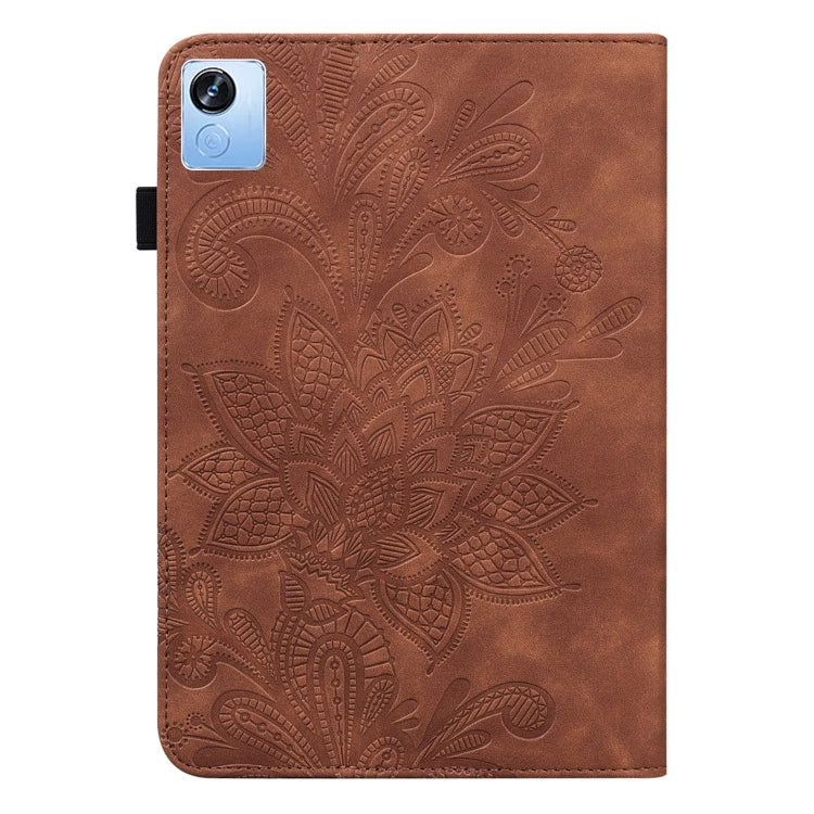 For Realme Pad X Lace Flower Embossing Pattern Leather Tablet Case(Brown) - Realme by PMC TechLife | Online Shopping South Africa | PMC TechLife | Buy Now Pay Later Mobicred