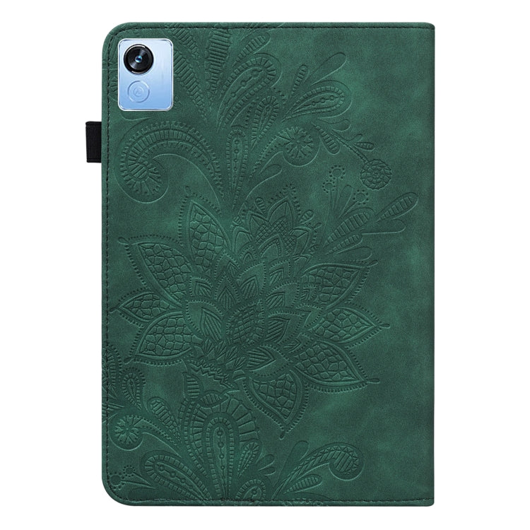 For Realme Pad X Lace Flower Embossing Pattern Leather Tablet Case(Green) - Realme by PMC TechLife | Online Shopping South Africa | PMC TechLife | Buy Now Pay Later Mobicred