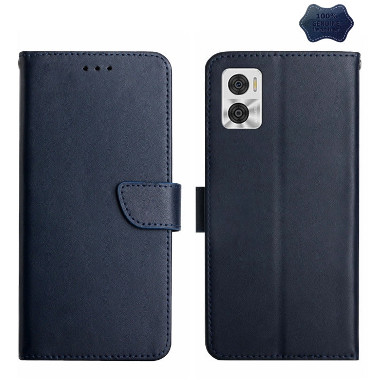 For Motorola Moto E22 4G Genuine Leather Fingerprint-proof Flip Phone Case(Blue) - Motorola Cases by PMC TechLife | Online Shopping South Africa | PMC TechLife | Buy Now Pay Later Mobicred