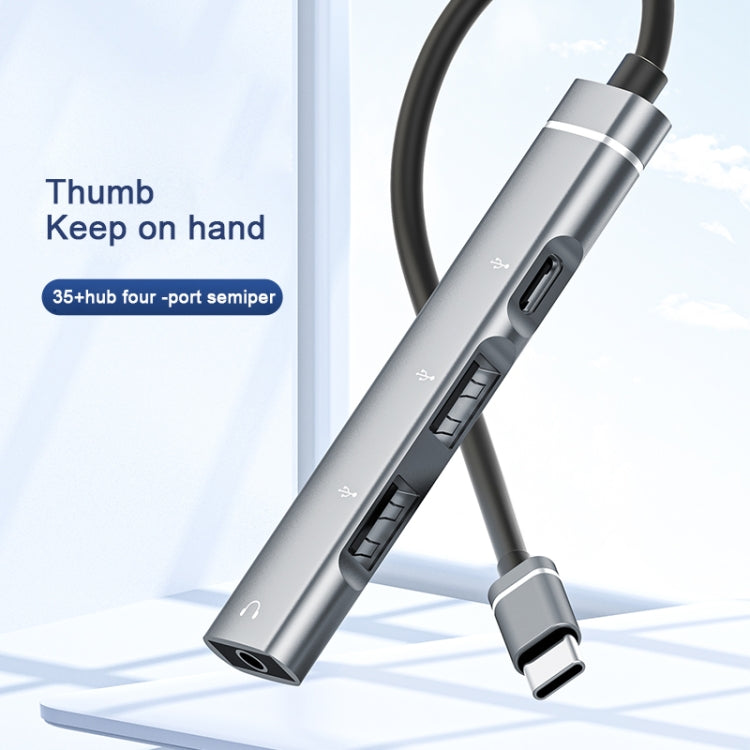 USB-C / Type-C to 3.5mm + 2USB + Type-C HUB Docking Station(Silver) - USB HUB by PMC TechLife | Online Shopping South Africa | PMC TechLife | Buy Now Pay Later Mobicred