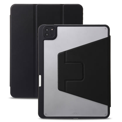 For iPad Air 13 2024 / Pro 12.9 2022/2021/2020/2018 3-Fold 360 Rotation Acrylic Leather Smart Tablet Case(Black) - iPad Pro 12.9 (2022/2021) Cases by PMC Jewellery | Online Shopping South Africa | PMC Jewellery | Buy Now Pay Later Mobicred