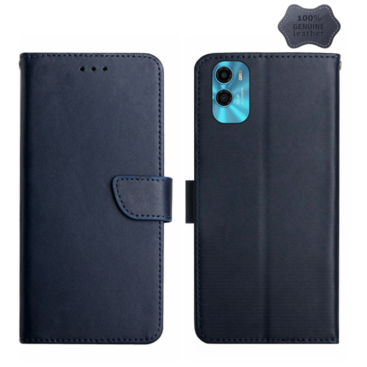For Motorola Moto E22s Genuine Leather Fingerprint-proof Flip Phone Case(Blue) - Motorola Cases by PMC TechLife | Online Shopping South Africa | PMC TechLife | Buy Now Pay Later Mobicred