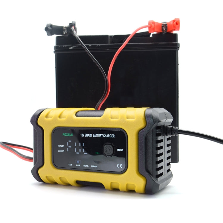 FOXSUR 6A 12V Motorcycle / Car Smart Battery Charger, Plug Type:EU Plug(Yellow) - Battery Charger by FOXSUR | Online Shopping South Africa | PMC Jewellery | Buy Now Pay Later Mobicred