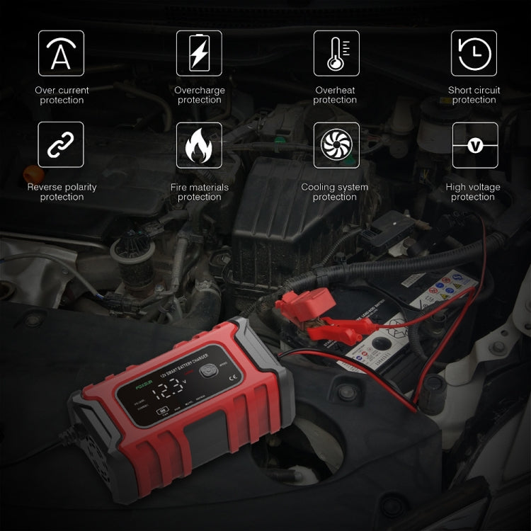 FOXSUR 6A 12V Motorcycle / Car Smart Battery Charger, Plug Type:EU Plug(Red) - free shipping - PMC TechLife - Order now!