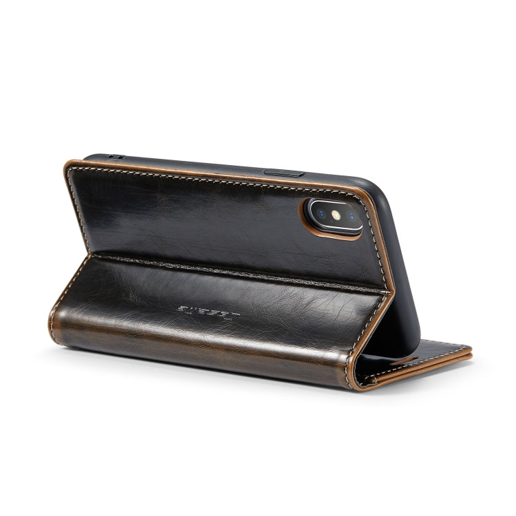 For iPhone XS CaseMe 003 Crazy Horse Texture Leather Phone Case(Coffee) - More iPhone Cases by CaseMe | Online Shopping South Africa | PMC Jewellery | Buy Now Pay Later Mobicred