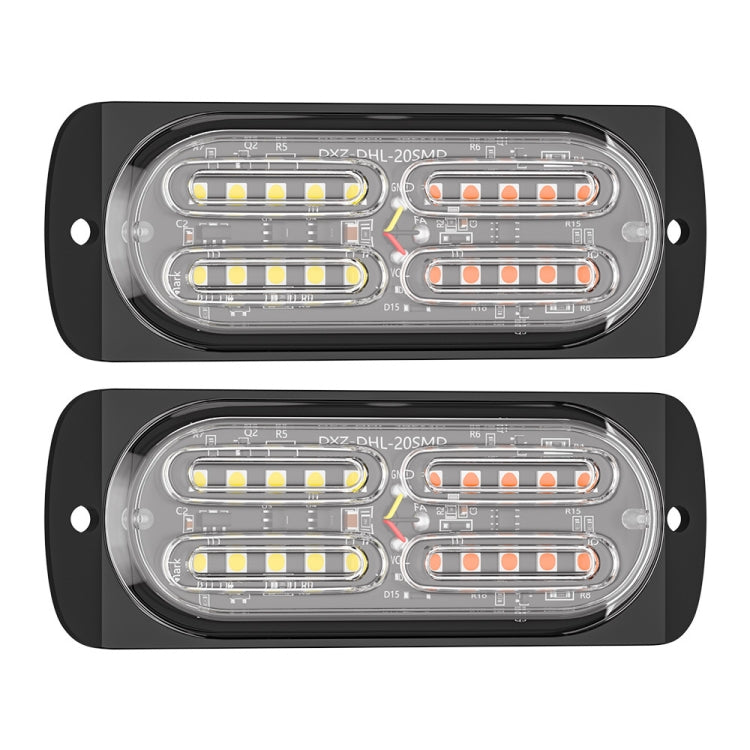 2pcs DC12-24V 3.2W Car 20LED Ultra-thin Strobe Light(White + Yellow Light) - Warning Lights by PMC Jewellery | Online Shopping South Africa | PMC Jewellery | Buy Now Pay Later Mobicred