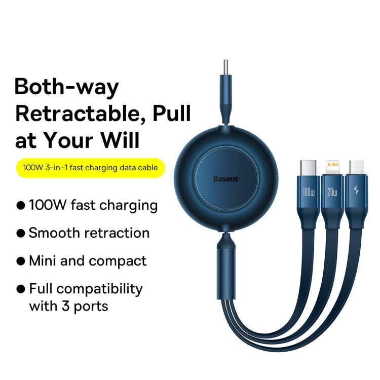 Baseus Bright Mirror 3 in 1 USB-C / Type-C 100W Telescopic Data Cable, Length: 1.2m(Blue) - Multifunction Cable by Baseus | Online Shopping South Africa | PMC Jewellery | Buy Now Pay Later Mobicred