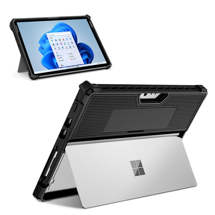 For Microsoft Surface Pro 9 Striped Hollow Tablet Case with Shoulder Strap(Black) - free shipping - PMC TechLife - Order now!