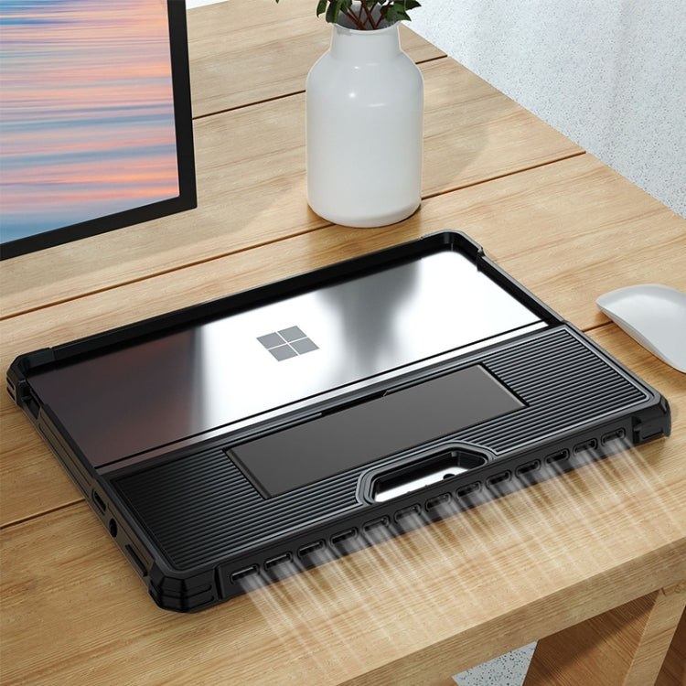 For Microsoft Surface Pro 9 Striped Hollow Tablet Case with Shoulder Strap(Black) - free shipping - PMC TechLife - Order now!