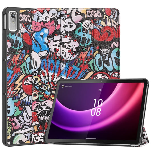 For Lenovo Tab P11 Gen 2 Custer Painted 3-Fold Holder Leather Smart Tablet Case(Graffiti) - Lenovo by PMC Jewellery | Online Shopping South Africa | PMC Jewellery | Buy Now Pay Later Mobicred