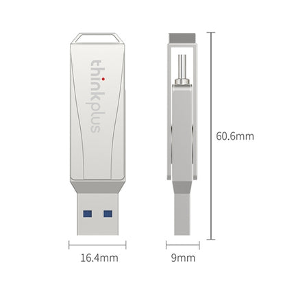 Lenovo Thinkplus MU252 USB 3.1 + USB-C / Type-C Flash Drive, Memory:64GB (Silver) - USB Flash Drives by Lenovo | Online Shopping South Africa | PMC Jewellery | Buy Now Pay Later Mobicred