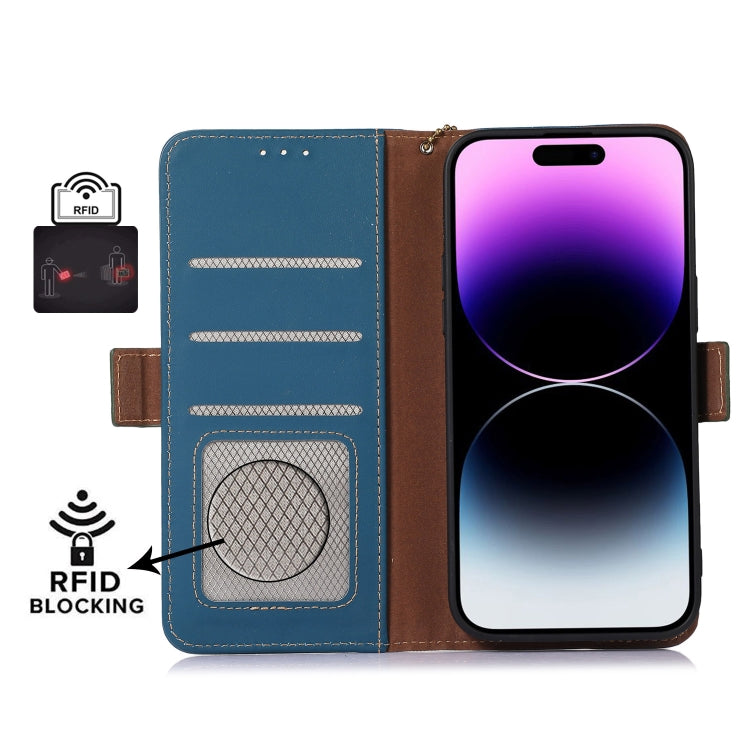 For Google Pixel 7 Pro Genuine Leather Magnetic RFID Leather Phone Case(Blue) - Google Cases by PMC TechLife | Online Shopping South Africa | PMC TechLife | Buy Now Pay Later Mobicred