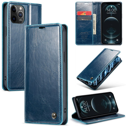 For iPhone 12 Pro Max CaseMe 003 Crazy Horse Texture Leather Phone Case(Blue) - iPhone 12 Pro Max Cases by CaseMe | Online Shopping South Africa | PMC Jewellery | Buy Now Pay Later Mobicred