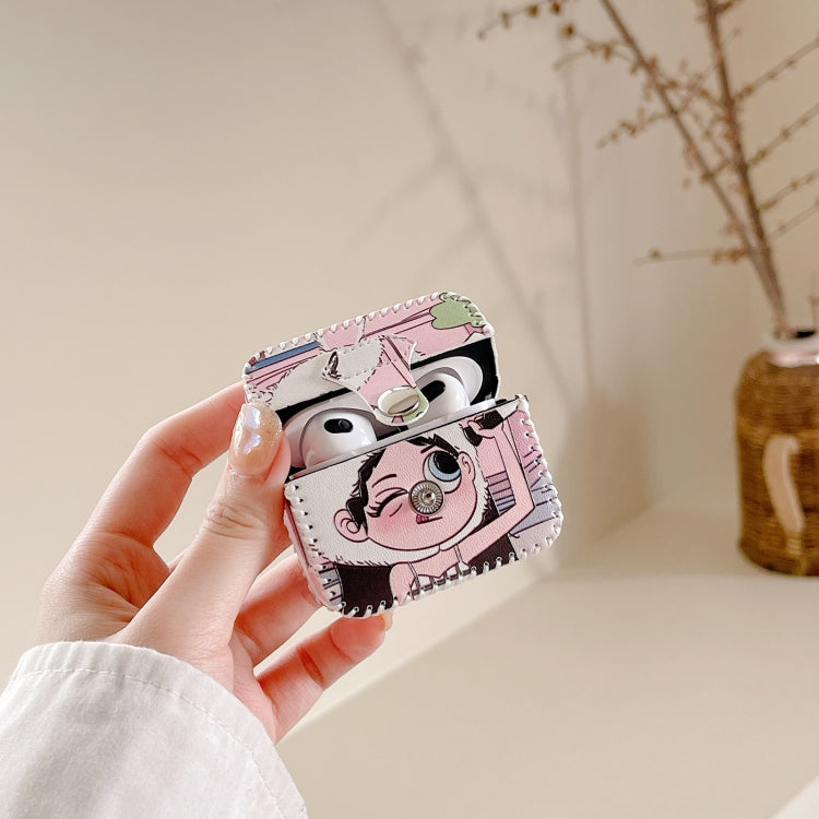 For AirPods Pro 2 Wearing Hat Girl Pattern PU Leather Wireless Earphone Case - For AirPods Pro 2 by PMC Jewellery | Online Shopping South Africa | PMC Jewellery | Buy Now Pay Later Mobicred