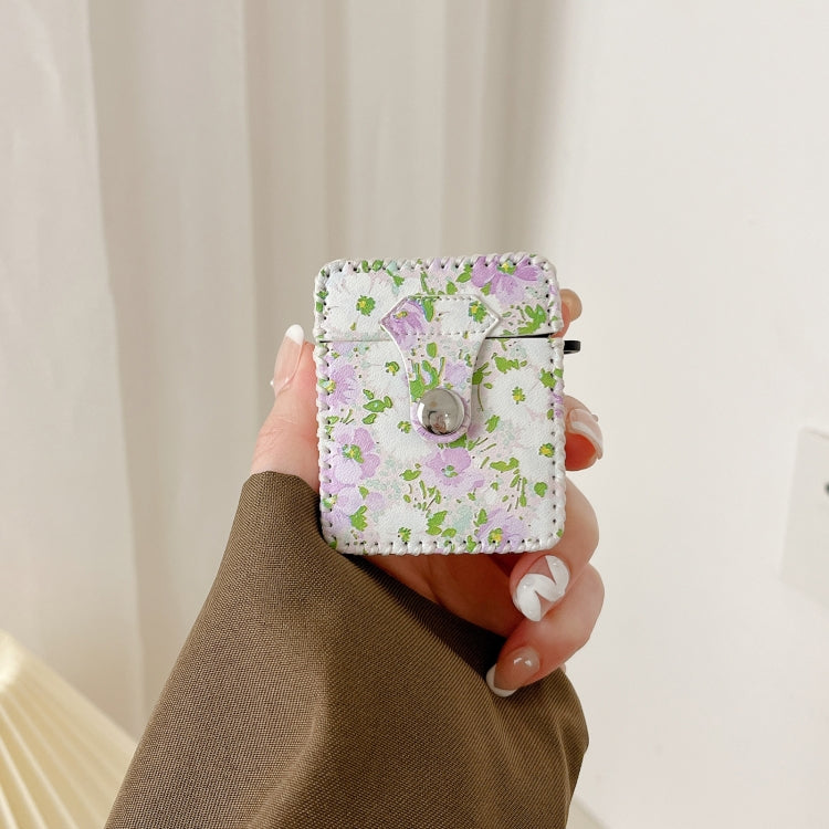 For AirPods Pro 2 PU Leather Wireless Earphone Case(Purple White Flowers) - For AirPods Pro 2 by PMC Jewellery | Online Shopping South Africa | PMC Jewellery | Buy Now Pay Later Mobicred