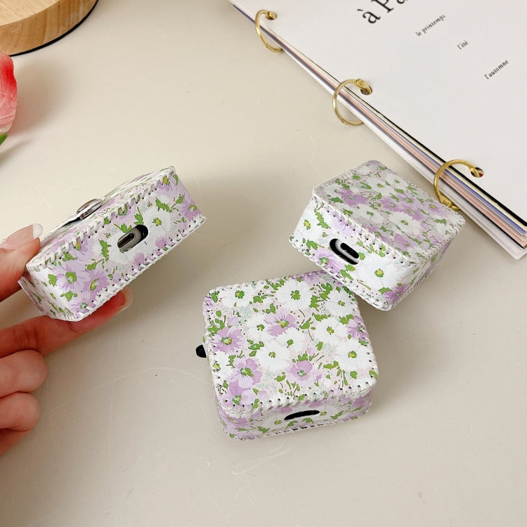 For AirPods 3 PU Leather Wireless Earphone Case(Purple White Flowers) - For AirPods 3 by PMC Jewellery | Online Shopping South Africa | PMC Jewellery | Buy Now Pay Later Mobicred