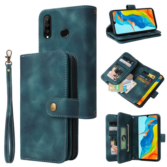 For Huawei P30 Lite Multifunctional Card Slot Zipper Wallet Leather Phone Case(Blue) - Huawei Cases by PMC Jewellery | Online Shopping South Africa | PMC Jewellery | Buy Now Pay Later Mobicred