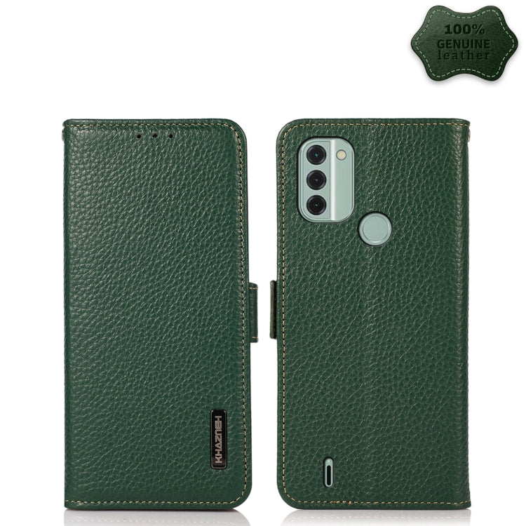 For Nokia C31 KHAZNEH Side-Magnetic Litchi Genuine Leather RFID Phone Case(Green) - Nokia Cases by PMC TechLife | Online Shopping South Africa | PMC TechLife | Buy Now Pay Later Mobicred