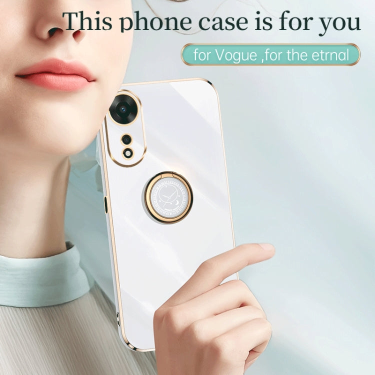 For OPPO A58 5G XINLI Straight Edge 6D Electroplate TPU Phone Case with Ring Holder(Black) - OPPO Cases by PMC TechLife | Online Shopping South Africa | PMC TechLife