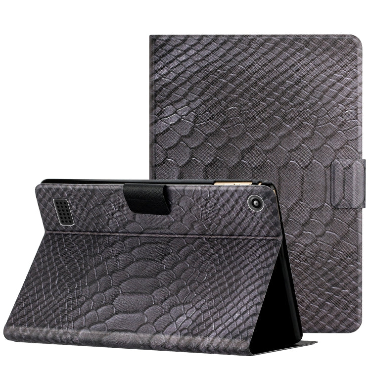 For Amazon Kindle Fire HD 10 2021 Solid Color Crocodile Texture Leather Smart Tablet Case(Black) - Amazon by PMC TechLife | Online Shopping South Africa | PMC TechLife | Buy Now Pay Later Mobicred