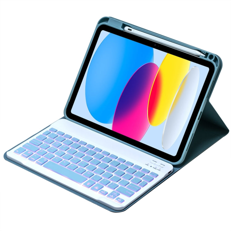 For iPad 10th Gen 10.9 2022 SA-10DS Backlight Bluetooth Keyboard Leather Tablet Case with Pen Slot(Light Blue) - Universal by PMC TechLife | Online Shopping South Africa | PMC TechLife