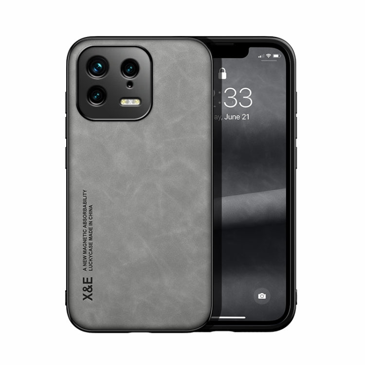 For Xiaomi 13 Skin Feel Magnetic Leather Back Phone Case(Light Grey) - 13 Cases by PMC TechLife | Online Shopping South Africa | PMC TechLife