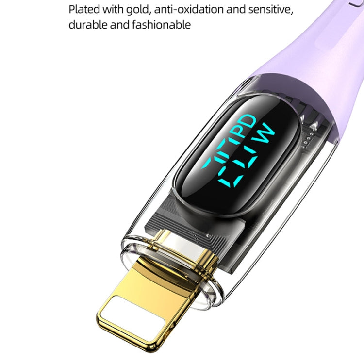 USAMS Type-C to 8 Pin PD20W Aluminum Alloy Transparent Digital Display Fast Charge Data Cable, Cable Length:2m(Purple) - 2 in 1 Cable by USAMS | Online Shopping South Africa | PMC Jewellery | Buy Now Pay Later Mobicred