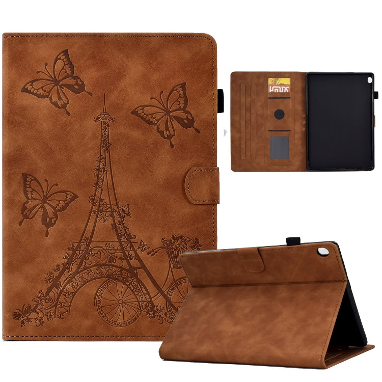 For Lenovo M10 Tower Embossed Leather Smart Tablet Case(Brown) - Lenovo by PMC TechLife | Online Shopping South Africa | PMC TechLife | Buy Now Pay Later Mobicred
