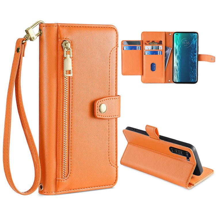 For Motorola Edge Sheep Texture Cross-body Zipper Wallet Leather Phone Case(Orange) - Motorola Cases by PMC TechLife | Online Shopping South Africa | PMC TechLife | Buy Now Pay Later Mobicred