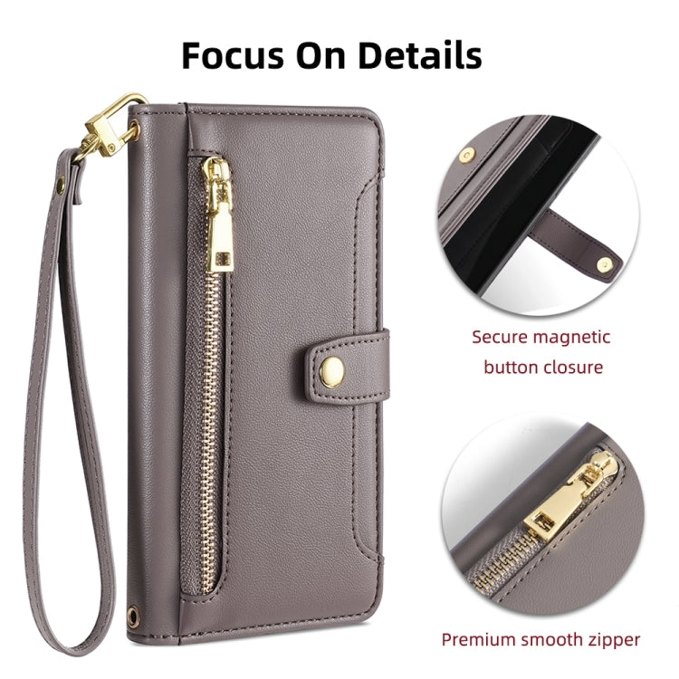 For Motorola Edge Sheep Texture Cross-body Zipper Wallet Leather Phone Case(Grey) - Motorola Cases by PMC TechLife | Online Shopping South Africa | PMC TechLife | Buy Now Pay Later Mobicred