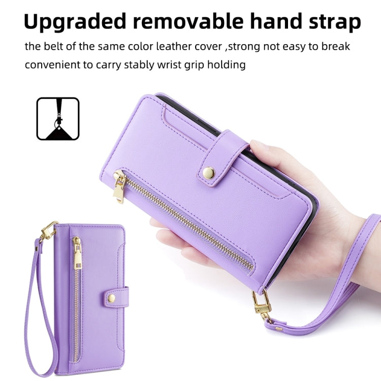 For Google Pixel 7 5G Sheep Texture Cross-body Zipper Wallet Leather Phone Case(Purple) - Google Cases by PMC TechLife | Online Shopping South Africa | PMC TechLife | Buy Now Pay Later Mobicred