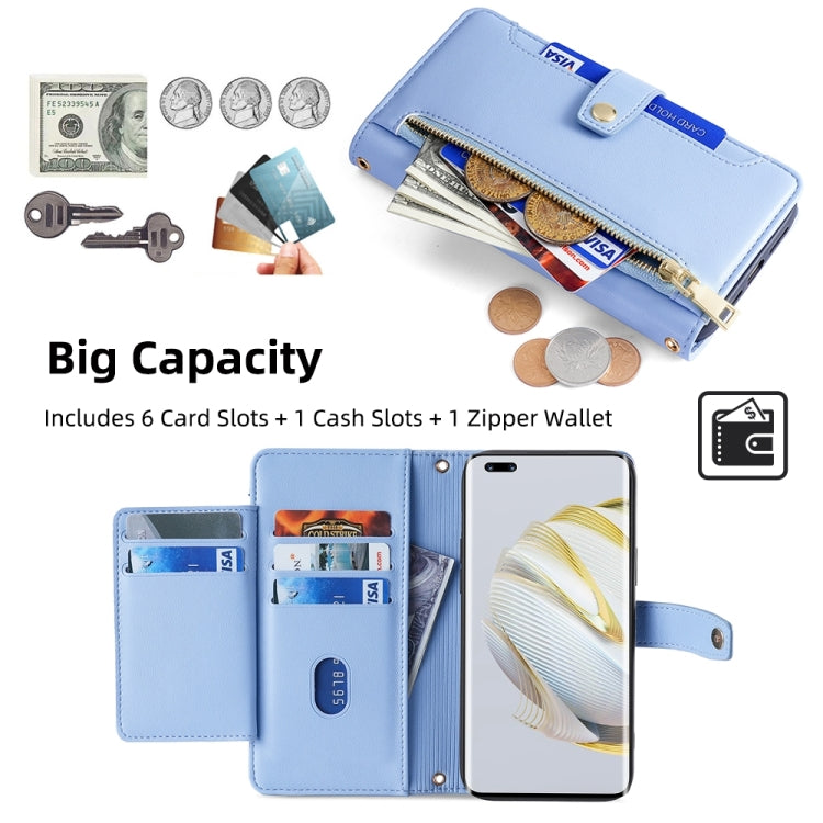 For Huawei Nova 10 Pro Sheep Texture Cross-body Zipper Wallet Leather Phone Case(Blue) - Huawei Cases by PMC TechLife | Online Shopping South Africa | PMC TechLife | Buy Now Pay Later Mobicred