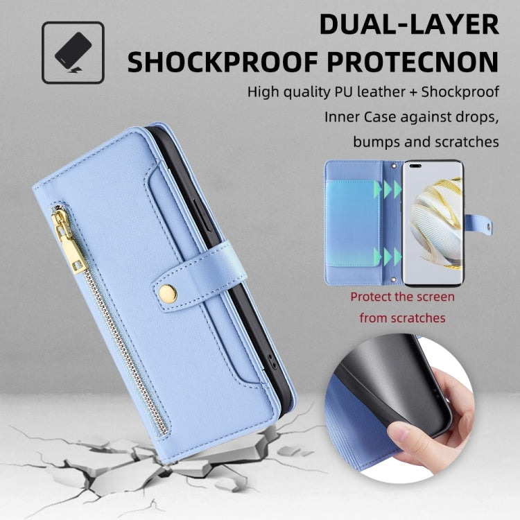 For Huawei Nova 10 Pro Sheep Texture Cross-body Zipper Wallet Leather Phone Case(Blue) - Huawei Cases by PMC TechLife | Online Shopping South Africa | PMC TechLife | Buy Now Pay Later Mobicred