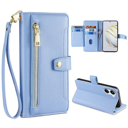 For Huawei Nova 10 SE Sheep Texture Cross-body Zipper Wallet Leather Phone Case(Blue) - Huawei Cases by PMC Jewellery | Online Shopping South Africa | PMC Jewellery | Buy Now Pay Later Mobicred