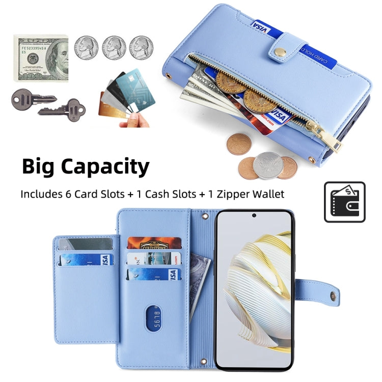 For Huawei Nova 10 SE Sheep Texture Cross-body Zipper Wallet Leather Phone Case(Blue) - Huawei Cases by PMC TechLife | Online Shopping South Africa | PMC TechLife | Buy Now Pay Later Mobicred