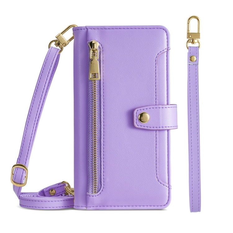 For Meizu Note 9 Sheep Texture Cross-body Zipper Wallet Leather Phone Case(Purple) - Meizu by PMC TechLife | Online Shopping South Africa | PMC TechLife | Buy Now Pay Later Mobicred
