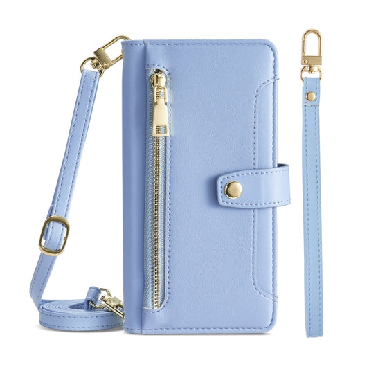 For Nokia C21 Plus Sheep Texture Cross-body Zipper Wallet Leather Phone Case(Blue) - Nokia Cases by PMC Jewellery | Online Shopping South Africa | PMC Jewellery | Buy Now Pay Later Mobicred