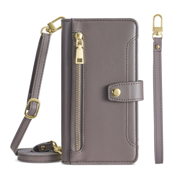 For Nokia C21 Plus Sheep Texture Cross-body Zipper Wallet Leather Phone Case(Grey) - Nokia Cases by PMC TechLife | Online Shopping South Africa | PMC TechLife | Buy Now Pay Later Mobicred